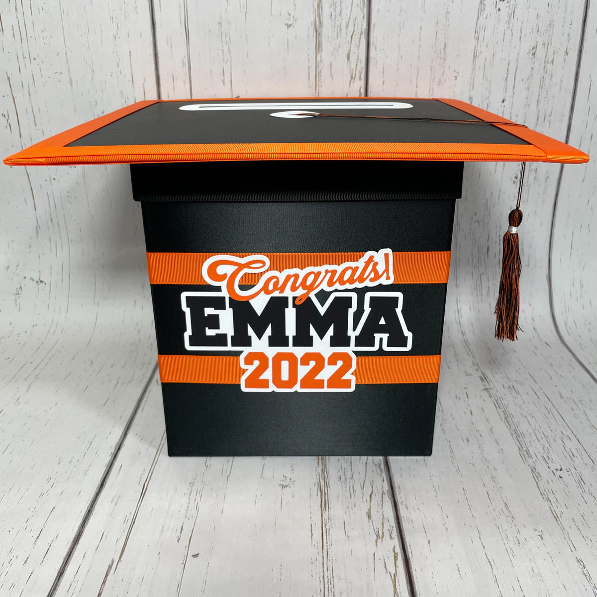 Graduation Cap Card Box - Black, Orange 8x8 8x8 Style 2
