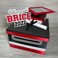 Graduation Card Box - Black, Red, Gray 10x10