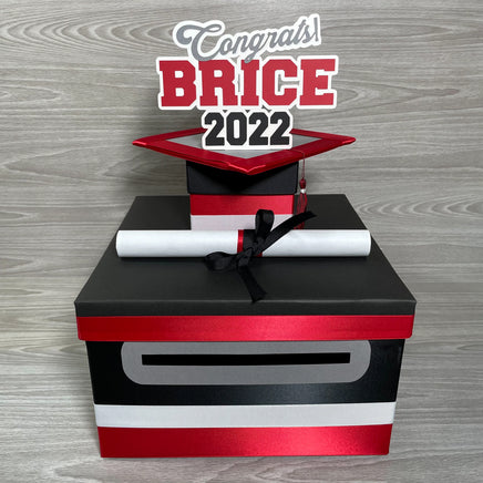 Black, Red, Gray, & White Graduation Card Box