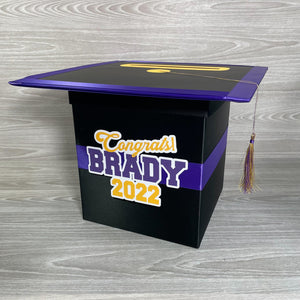 Black, Purple, & Yellow Gold Graduation Card Box