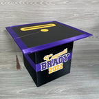 Graduation Cap Card Box - Black, Purple, Yellow Gold 8x8 Style 4