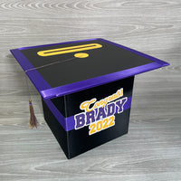 Graduation Cap Card Box - Black, Purple, Yellow Gold 8x8
