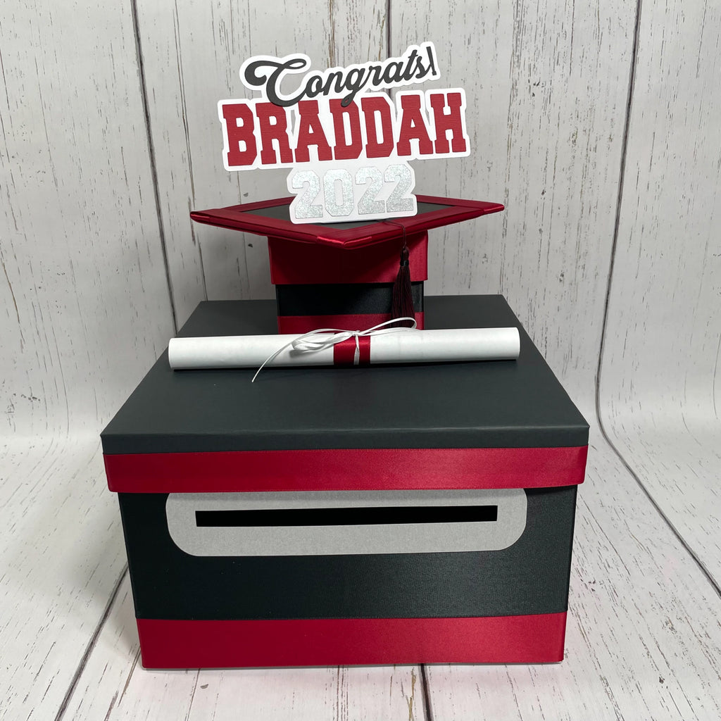 Graduation Card Box - Black, Scarlet, Gray 10x10