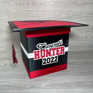 Graduation Cap Card Box - Black, Scarlet Red, White 8x8