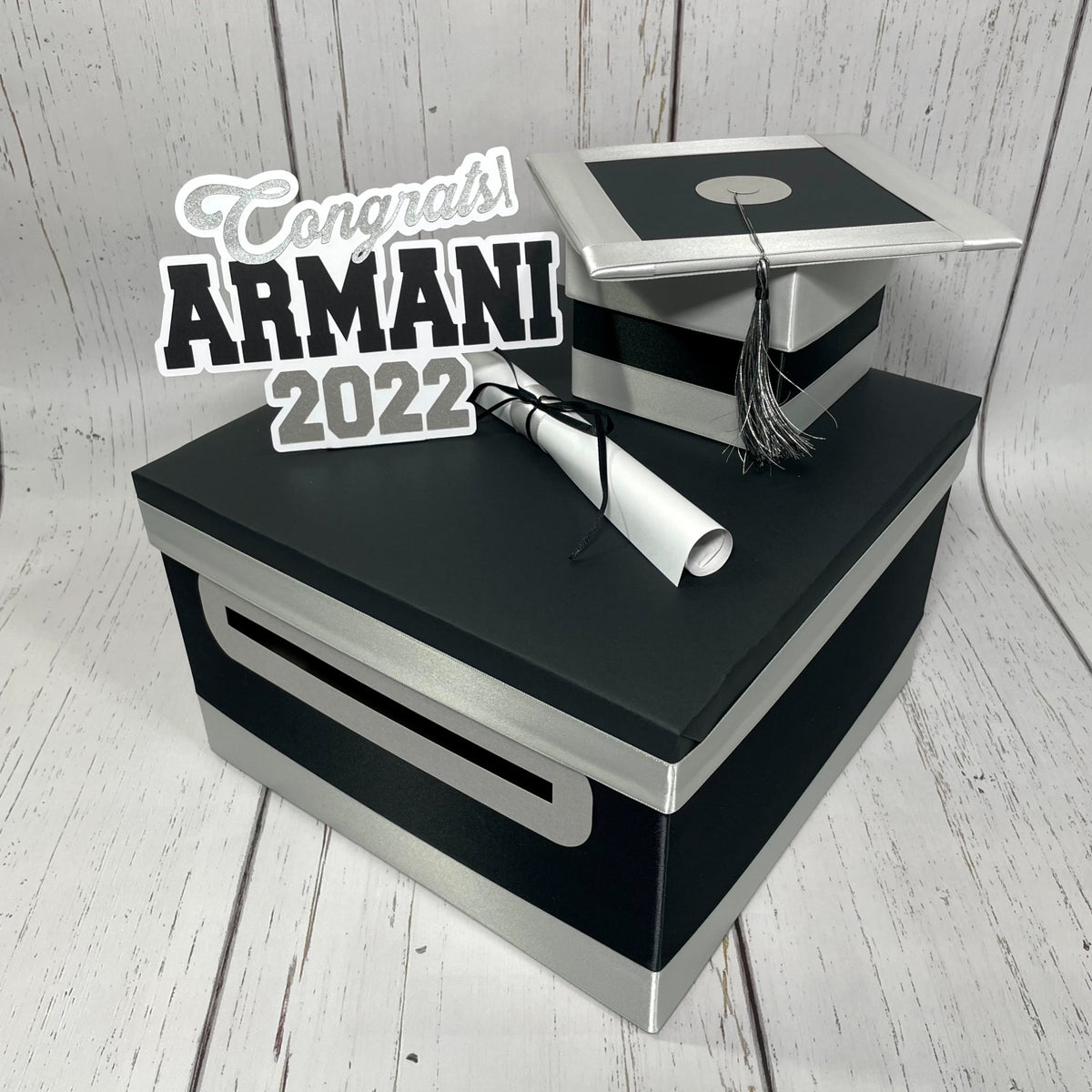 Graduation Card Box - Black, Silver 10x10