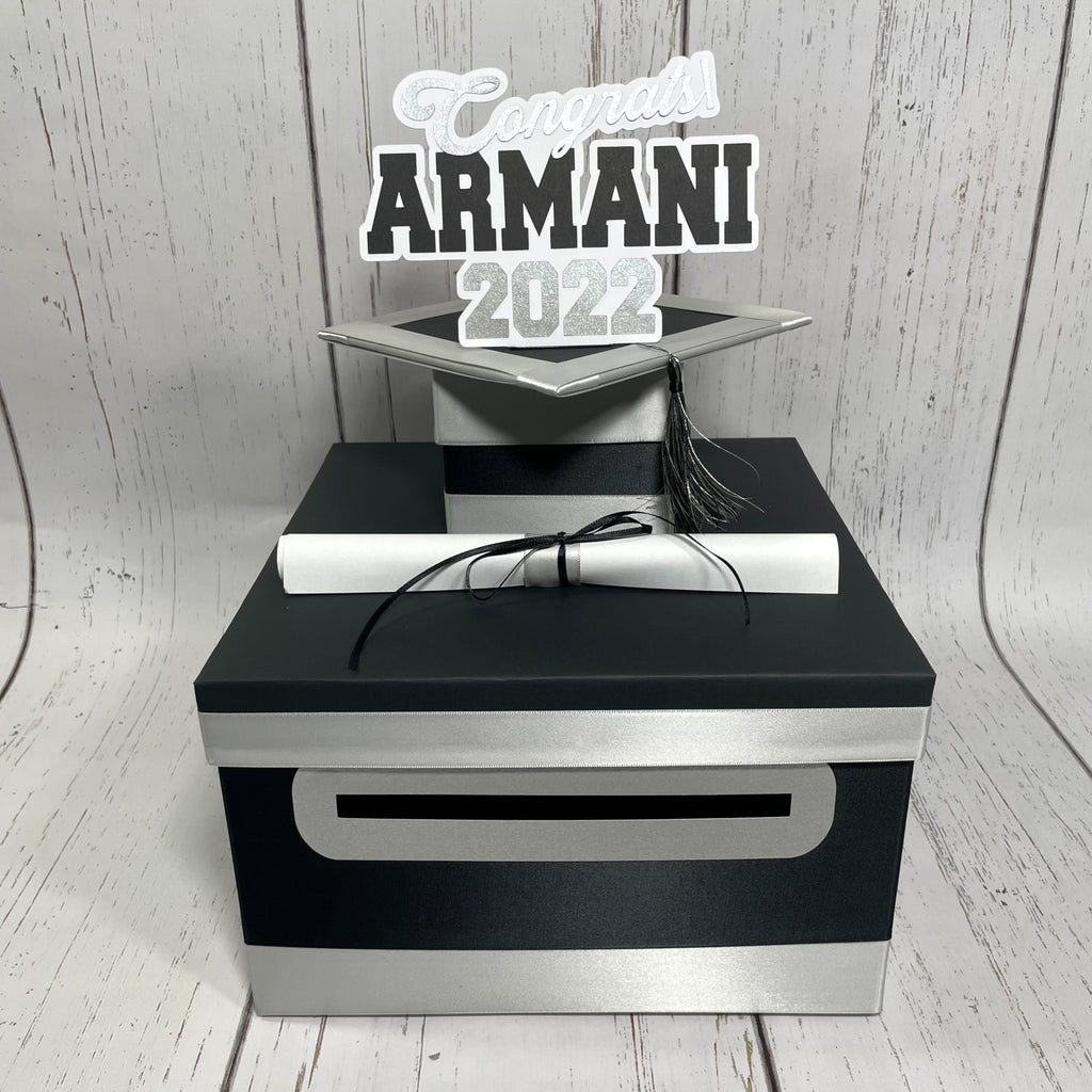 Graduation Card Box - Black, Silver 10x10