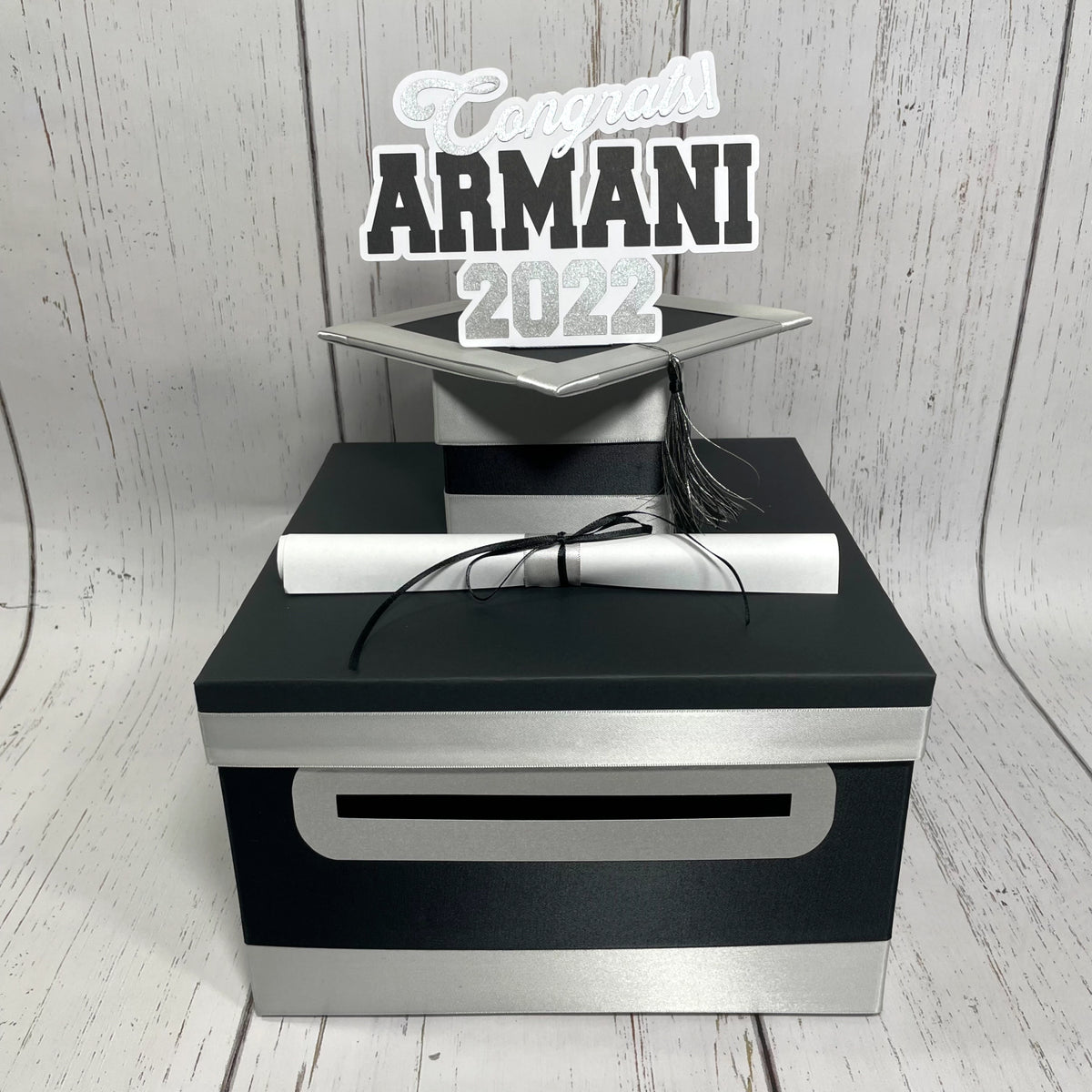 Graduation Card Box - Black, Silver 10x10