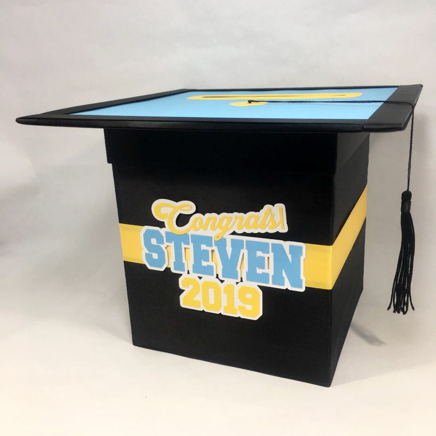 Graduation Party Card Box - Light Blue, Yellow, Black Style 4 Graduation Party Card Box - Light Blue, Yellow, Black Style 4