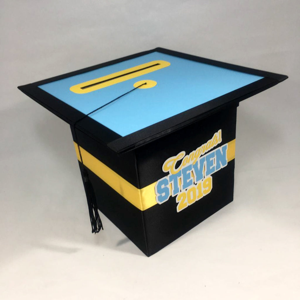 Graduation Party Card Box - Light Blue, Yellow, Black Style 4