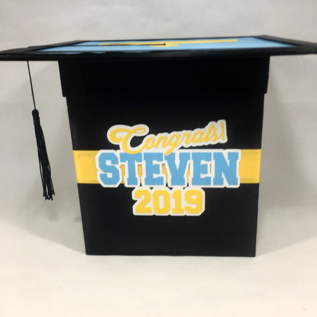 Graduation Party Card Box - Light Blue, Yellow, Black Style 4