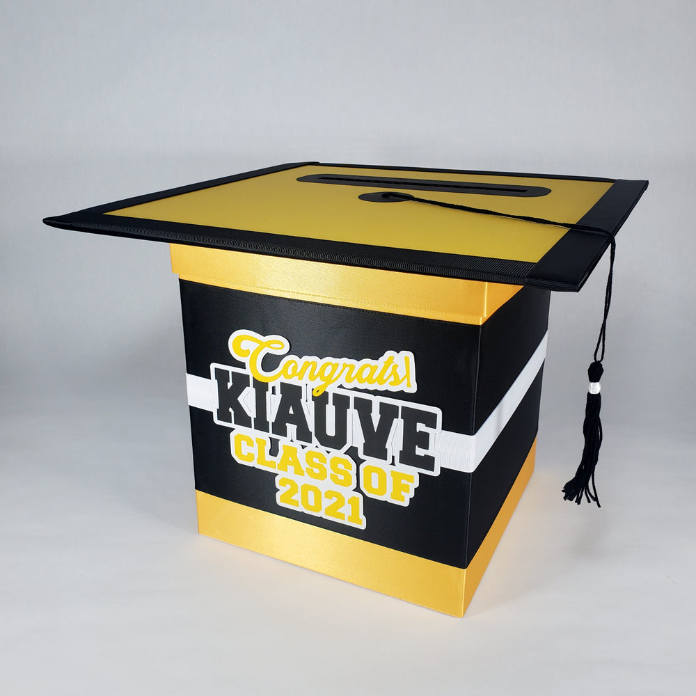 Black & Yellow Gold Class of 2021 Graduation Card Box 1