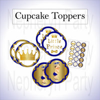 Royal Blue & Gold Prince Cupcake Toppers, Brunette
