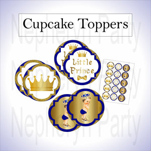 Royal Blue & Gold Prince Cupcake Toppers, Brunette