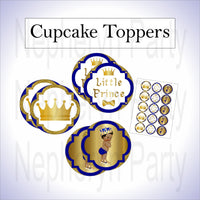 Royal Blue & Gold Prince Cupcake Toppers, Curly