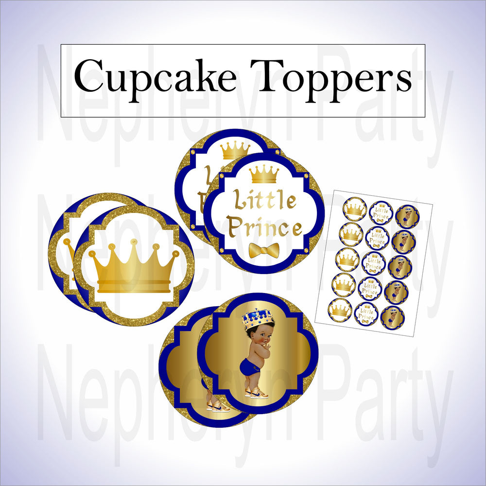 Royal Blue & Gold Prince Cupcake Toppers, Curly
