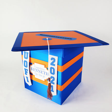 Royal Blue & Orange Class of 2021 College Graduation Card Box