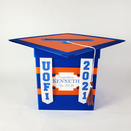Royal Blue & Orange College Graduation Card Box