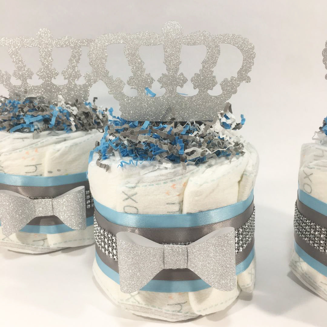 Blue, Silver Prince Mini Diaper Cake Set