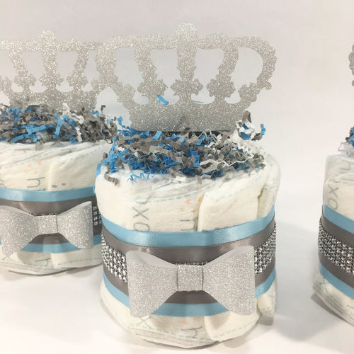 Blue, Silver Prince Mini Diaper Cake Set