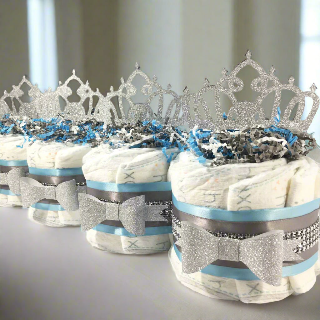 Light Blue & Silver Princess Mini Baby Shower Diaper Cakes