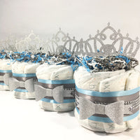 Light Blue & Silver Princess Mini Baby Shower Diaper Cakes
