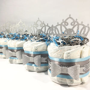 Light Blue & Silver Princess Mini Baby Shower Diaper Cakes