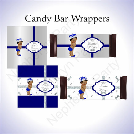 Royal Blue & Silver Little Prince Baby Shower Candy Bar Wrappers