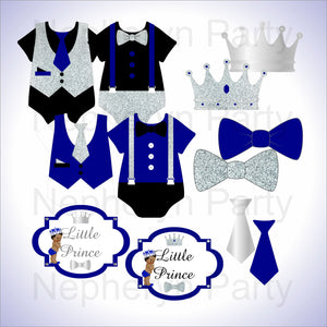 Royal Blue & Silver Little Prince Baby Shower Diaper Cake Clipart