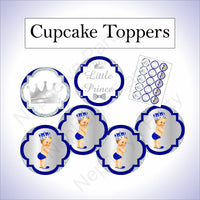 Royal Blue & Silver Prince Cupcake Toppers, Blonde
