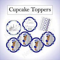 Royal Blue & Silver Little Prince Baby Shower Cupcake Toppers