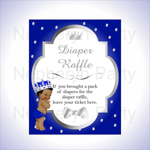 Royal Blue & Silver Little Prince Baby Shower Diaper Raffle Sign