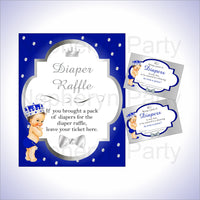 Royal Blue & Silver Prince Diaper Raffle Set, Brunette