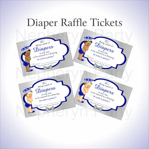 Royal Blue & Silver Little Prince Baby Shower Diaper Raffle Tickets