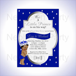 Royal Blue & Silver Little Prince Baby Shower Invite