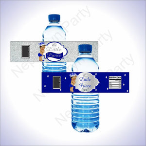 Royal Blue and Silver Little Prince Water Bottle Labels, Brown Hair