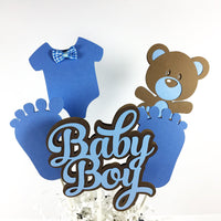 Blue & Brown Baby Boy Bear Centerpiece Sticks