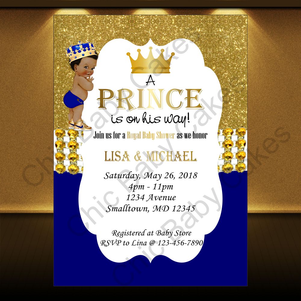 Baby shower invitations royal blue outlet and gold