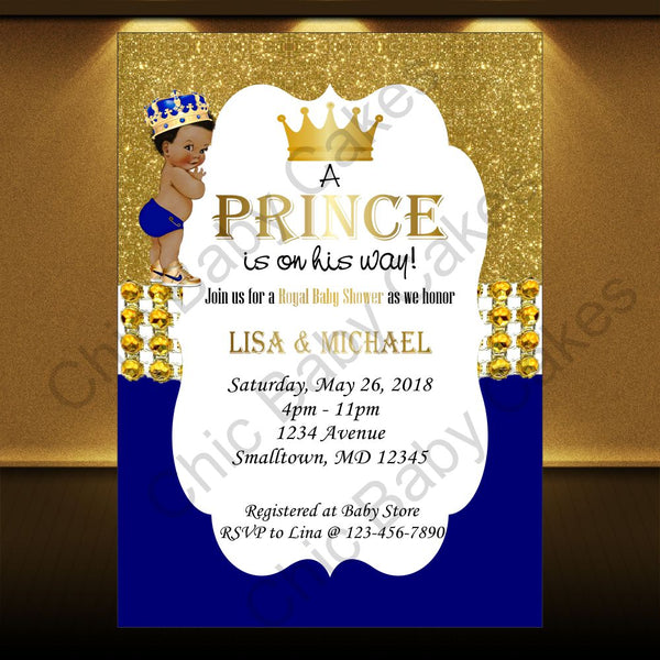 Blue & Gold Royal Prince Baby Shower Invite