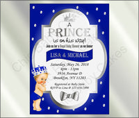 Royal Blue & Silver Prince Baby Shower Invite, Blonde
