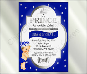 Royal Blue & Silver Prince Baby Shower Invite, Blonde