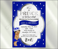 Royal Blue & Silver Prince Baby Shower Invite, Brown

