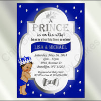 Royal Blue & Silver Prince Baby Shower Invite, Brown