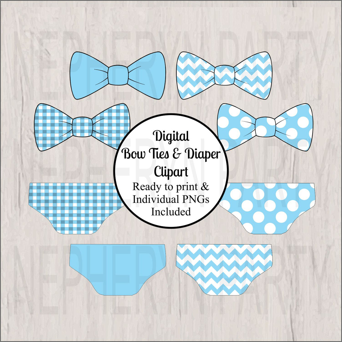 Light Blue Bow Tie & Diaper Clipart
