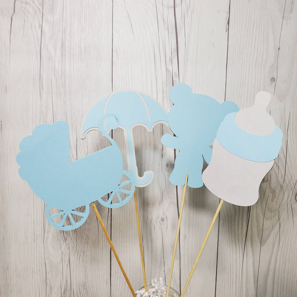Blue & Gray Boy Baby Shower Centerpiece Sticks