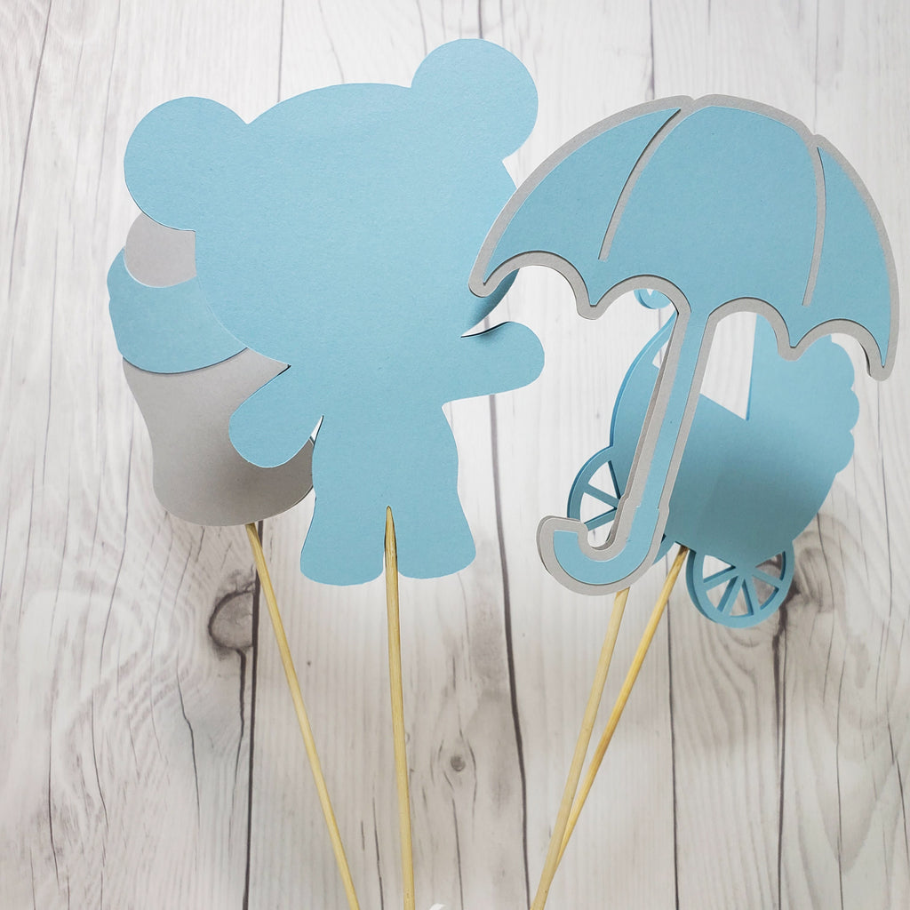 Boy Baby Shower Centerpiece Sticks - Blue, Gray