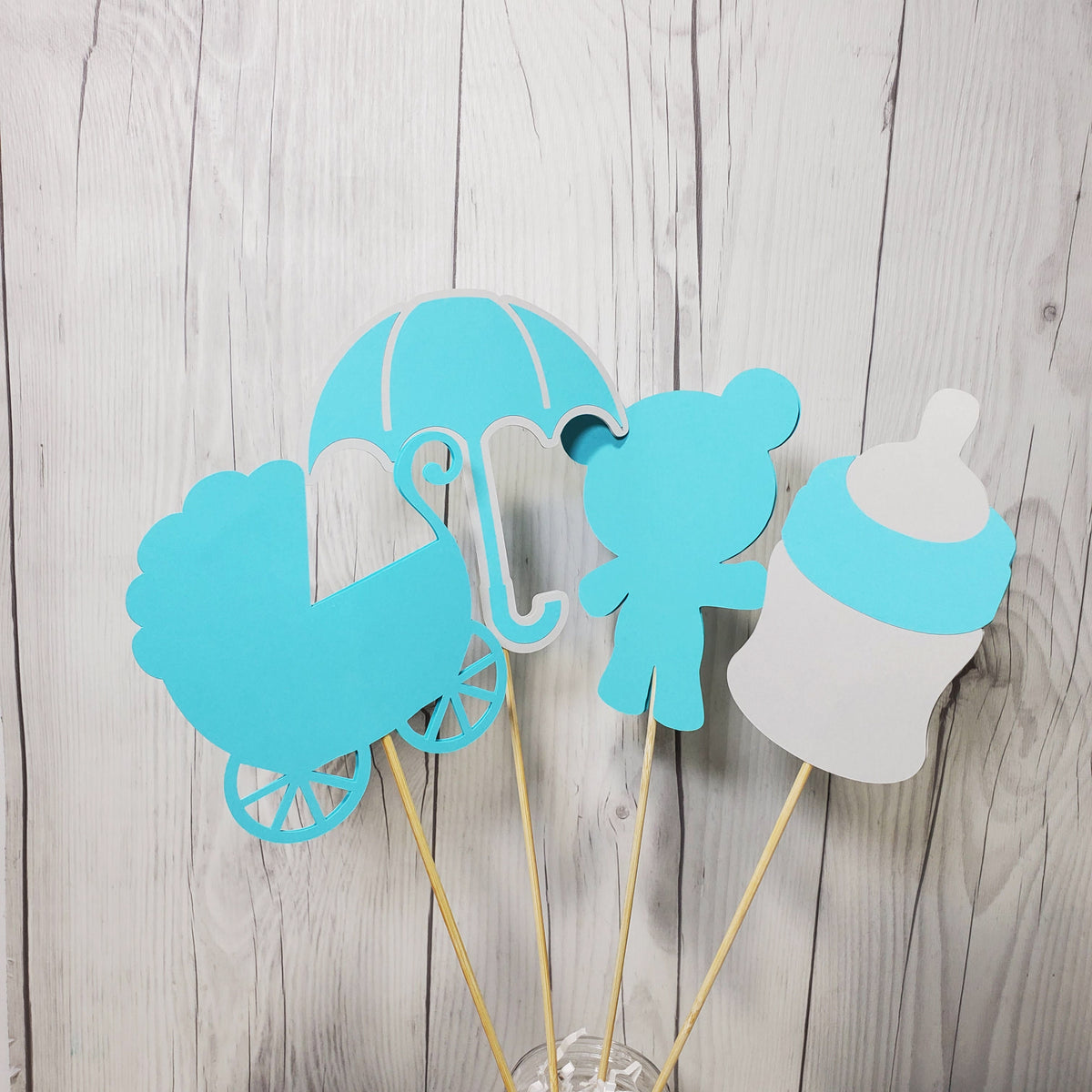 Teal & Gray Boy Baby Shower Centerpiece Sticks