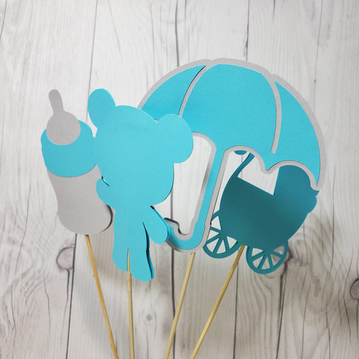 Boy Baby Shower Centerpiece Sticks - Teal, Gray