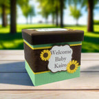 Mint, Yellow, & Brown Sunflower Raffle Ticket Box