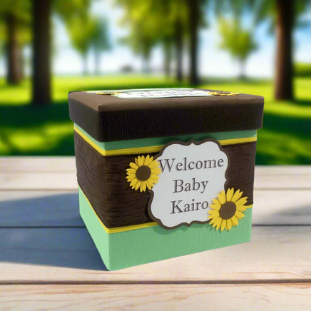 Mint, Yellow, & Brown Sunflower Raffle Ticket Box