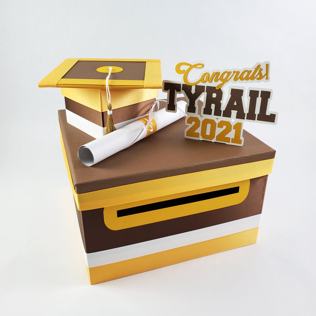 Brown, Yellow Gold, & White Class of 2021 Graduation Card Box